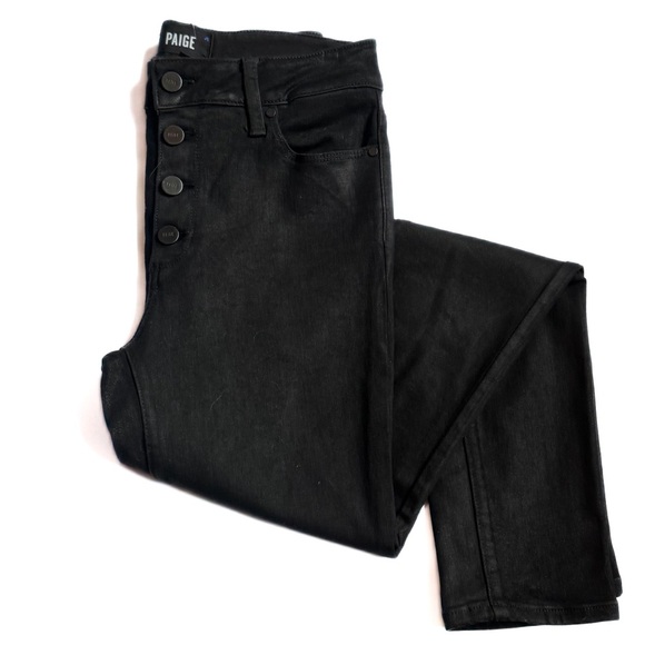 Paige denim Hoxton ultra skinny with exposed buttonfly in black fog luxe coated - Picture 6 of 14